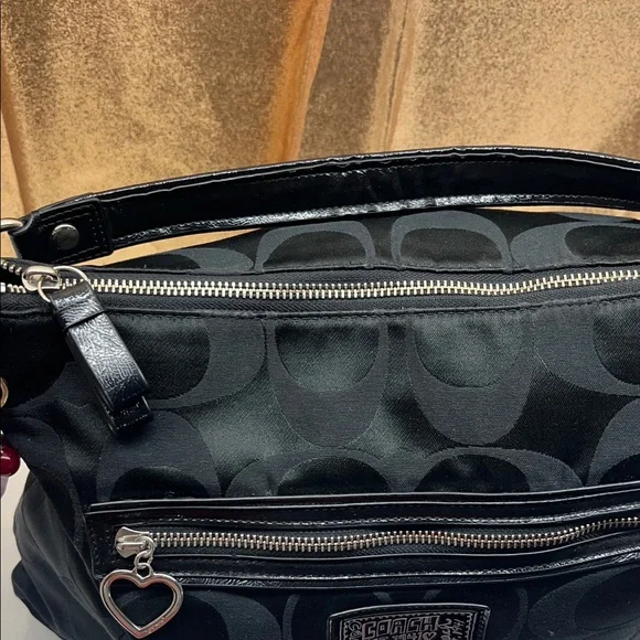 Coach Black Signature Shoulder Bag with Floral Scarf - Picture 7 of 17